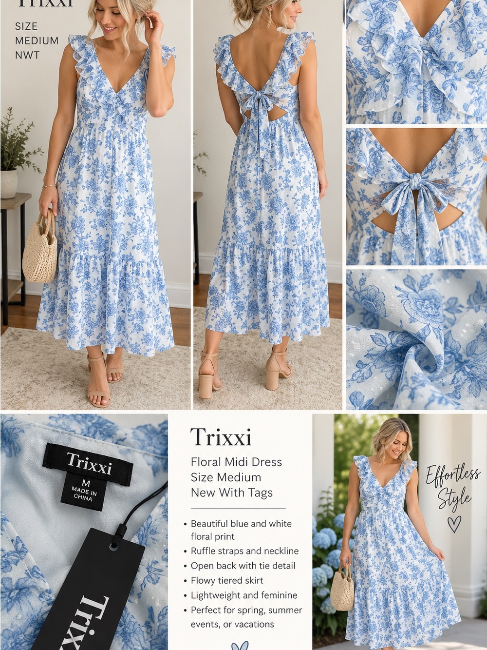 Blue Floral Midi Dress